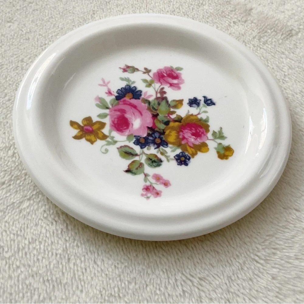 Vintage English Bone China Floral Ring Dish Pink Cottagecore Trinket
